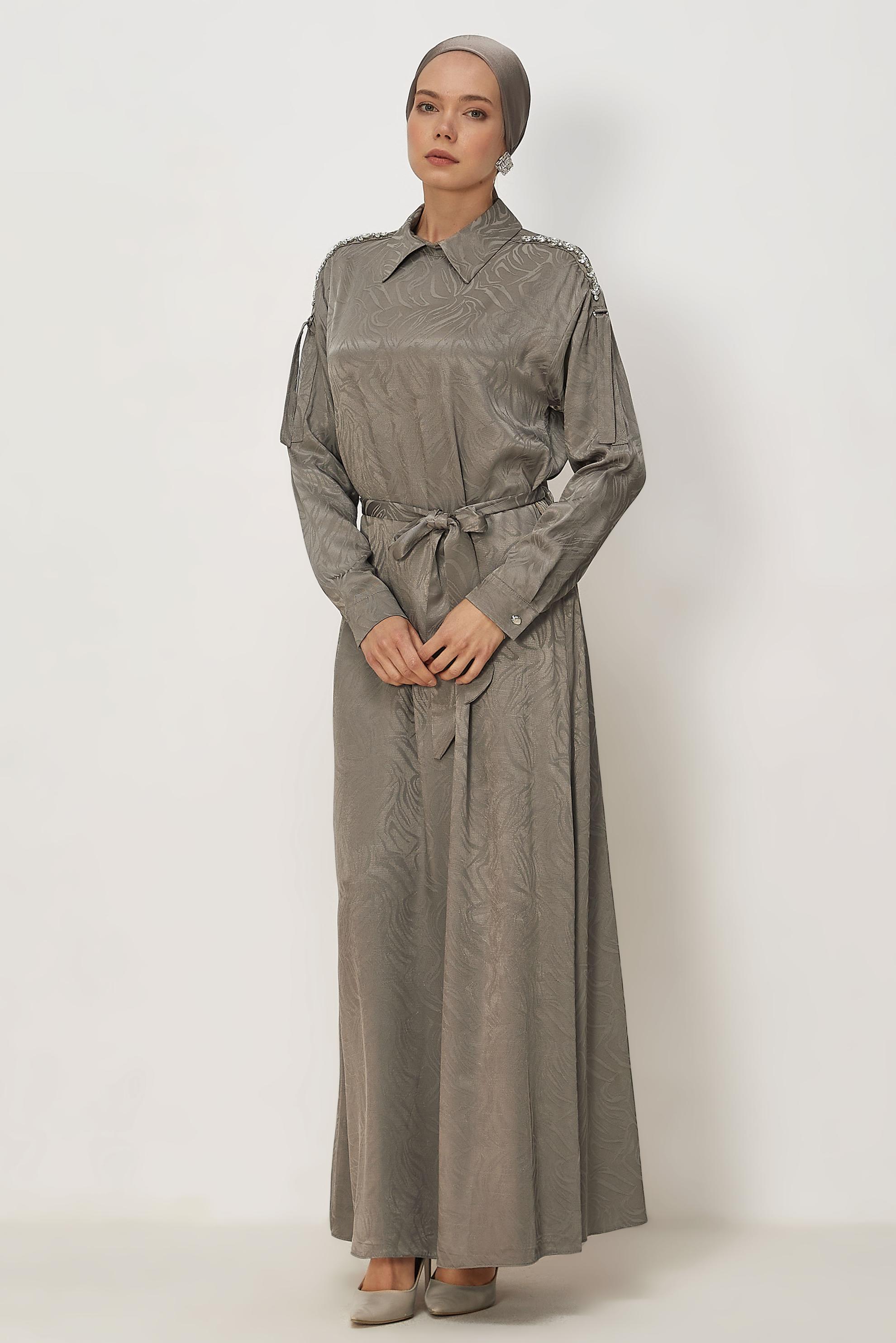 Hijab clothing MINK BELTED SHIRT COLLAR DRESS 46621