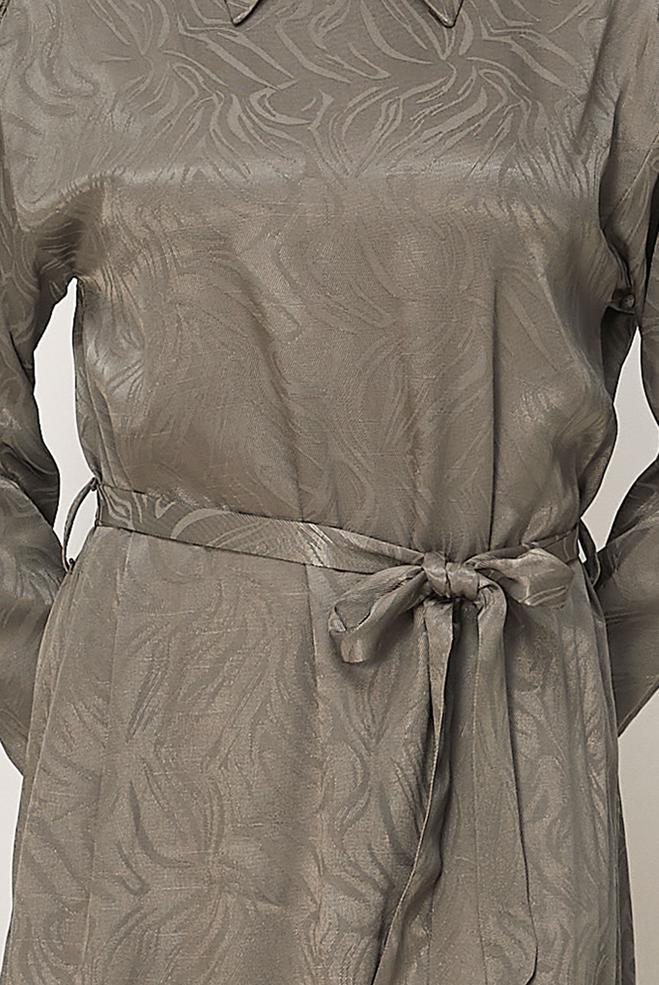Hijab clothing MINK BELTED SHIRT COLLAR DRESS 46621 - ALVİNA
