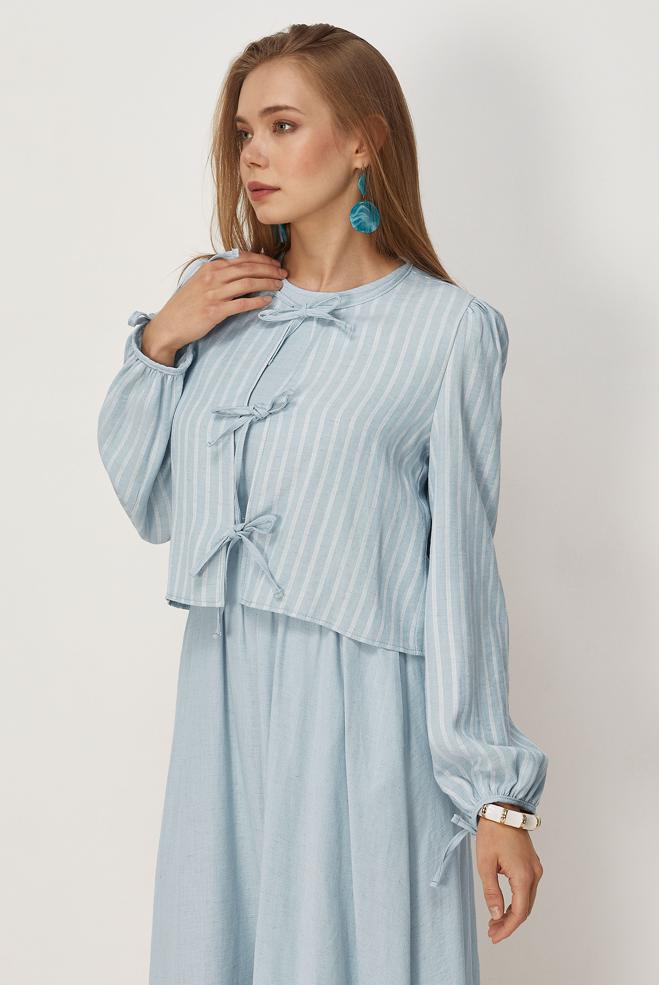 Vêtements hijab BLEU ENSEMBLE ROBE NOUÉE 46622 - ALVİNA