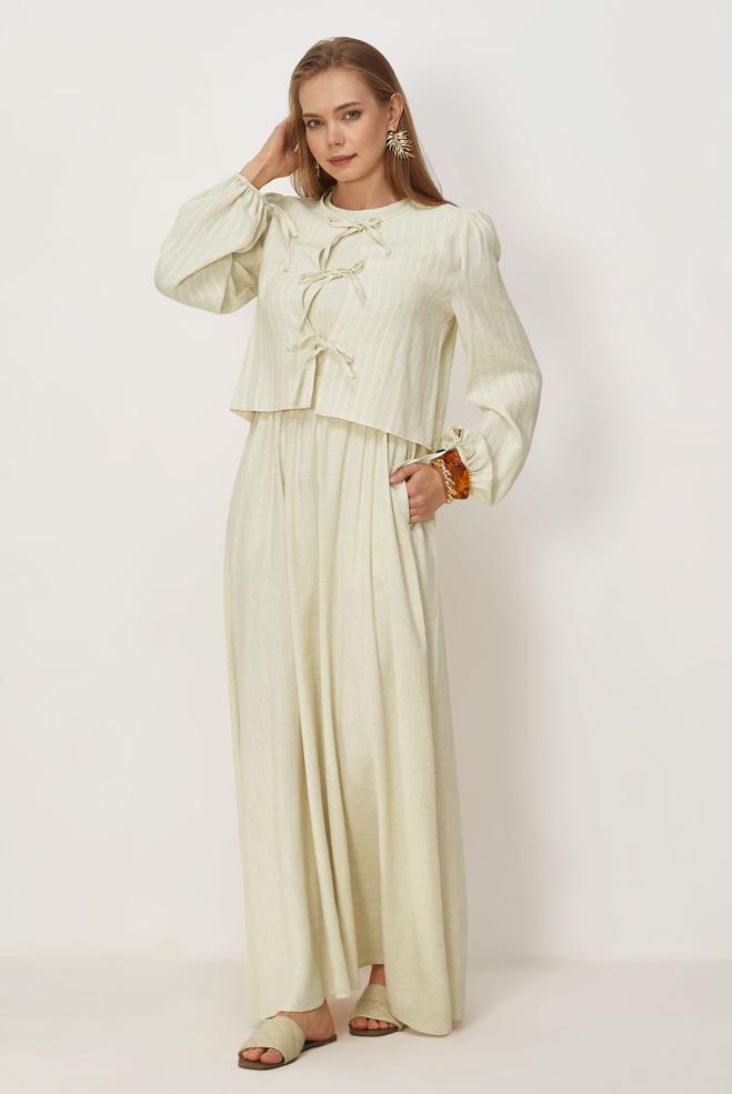 Hijab clothing BEIGE TIED DRESS SUIT 46622 - ALVİNA