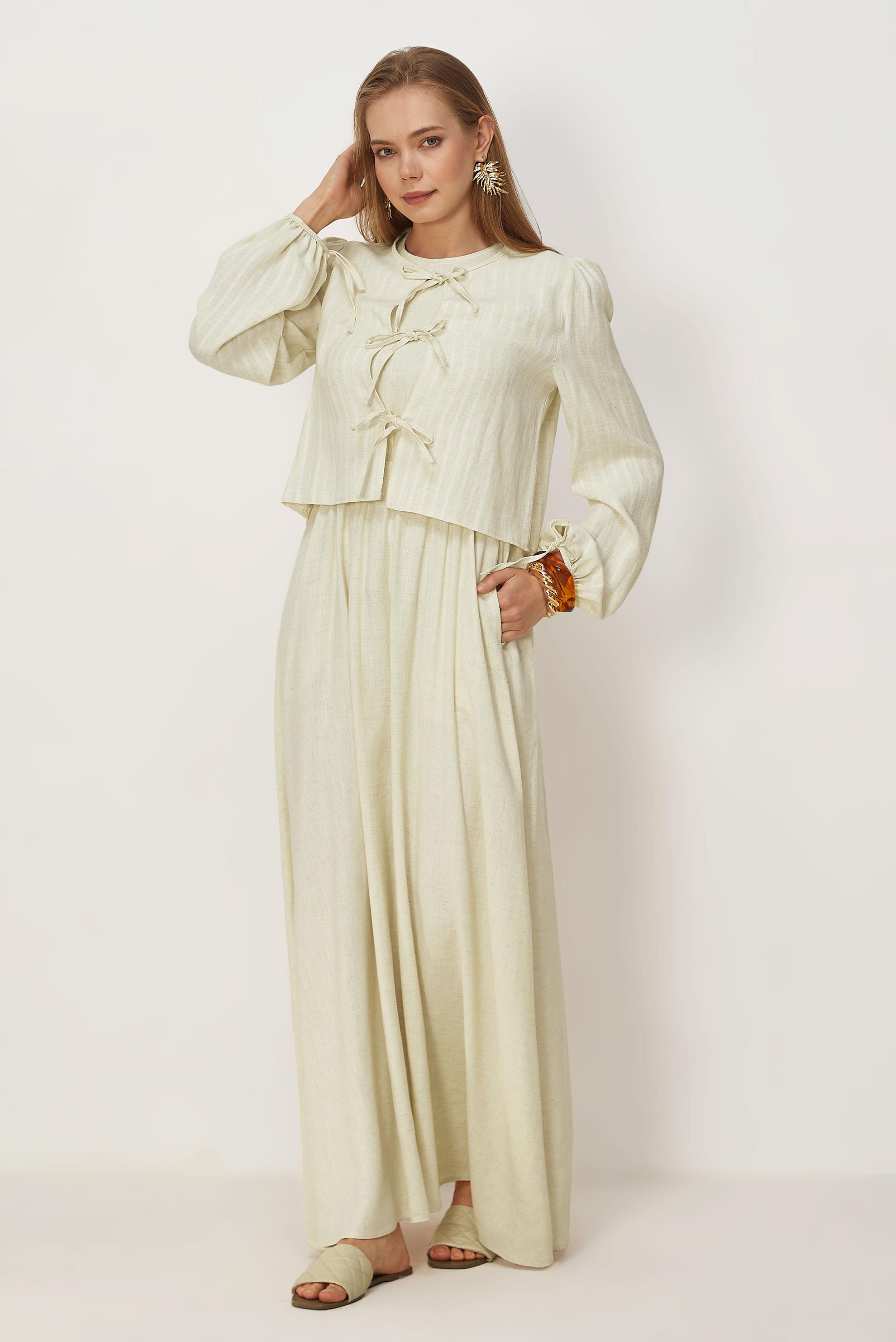 Hijab clothing BEIGE TIED DRESS SUIT 46622