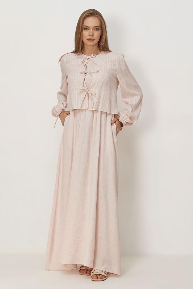 Hijab clothing PINK TIED DRESS SUIT 46622 - ALVİNA