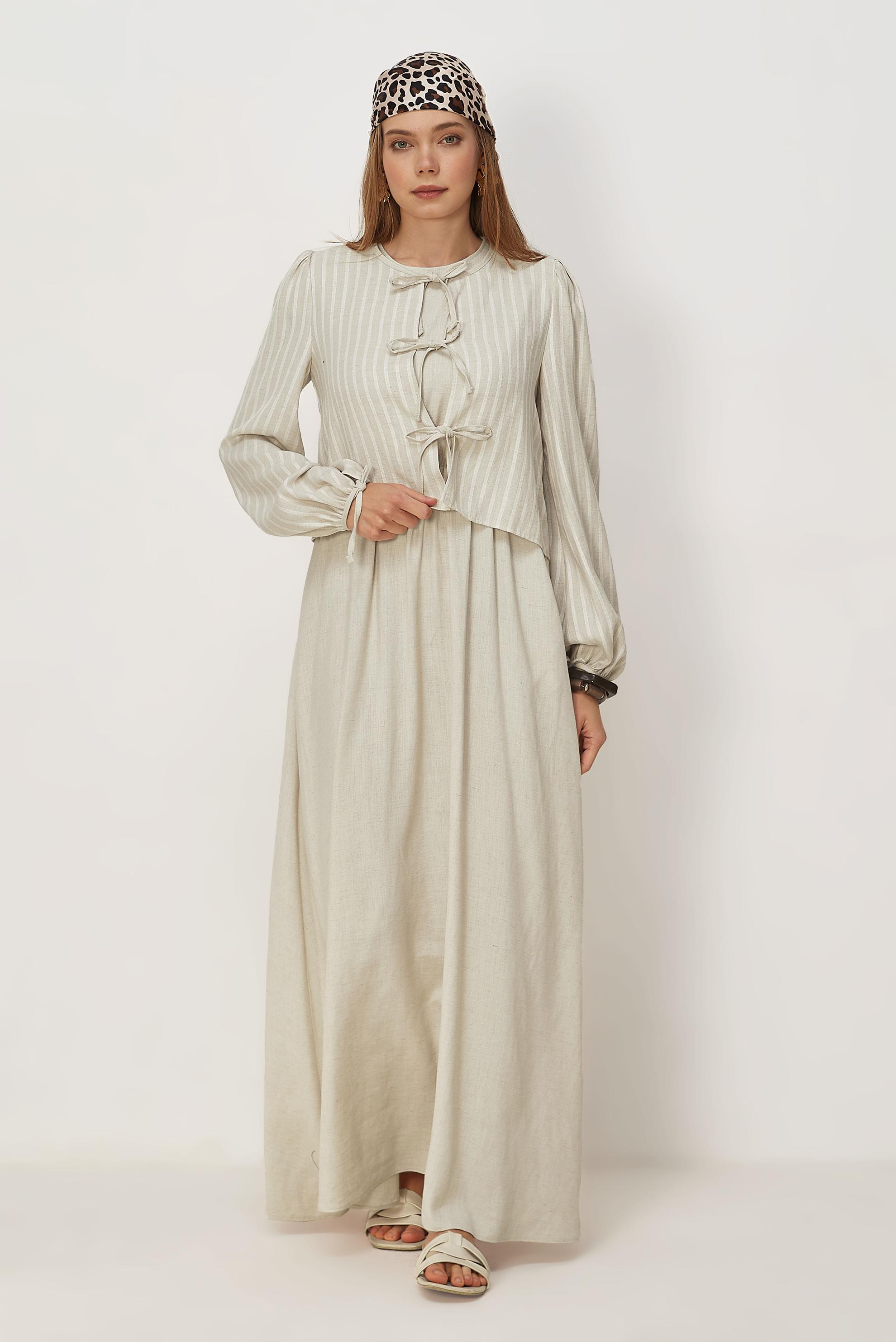Vêtements hijab BEIGE ENSEMBLE ROBE NOUÉE 46622