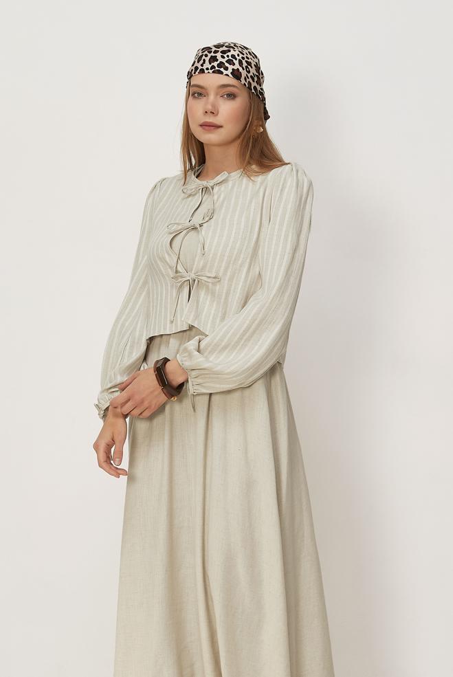 Vêtements hijab BEIGE ENSEMBLE ROBE NOUÉE 46622 - ALVİNA