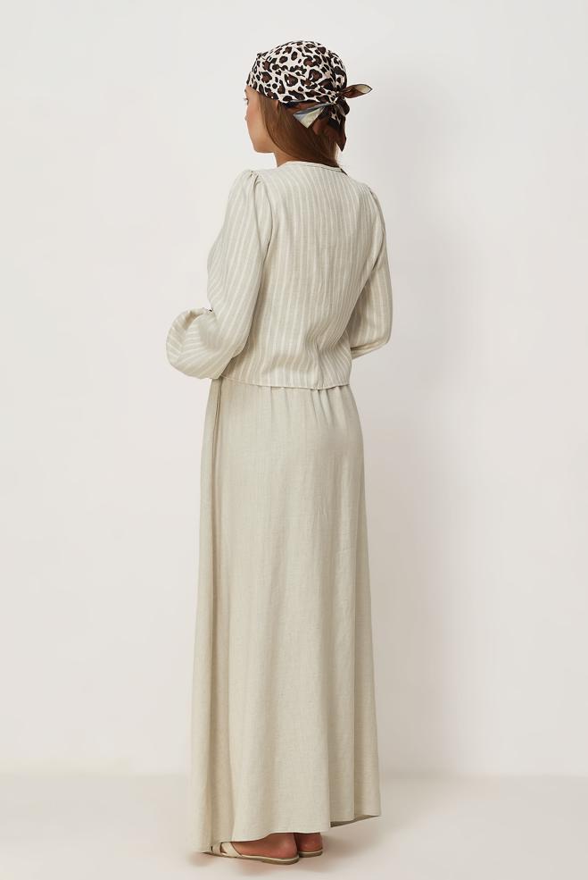 Vêtements hijab BEIGE ENSEMBLE ROBE NOUÉE 46622 - ALVİNA