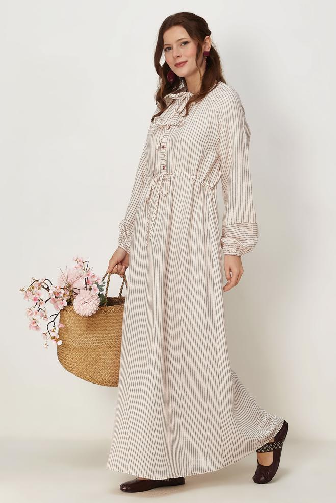 Tesettür giyim BEJ 46666 MUSLIN 2344 ELBİSE 38-42 TEK40 - ALVİNA