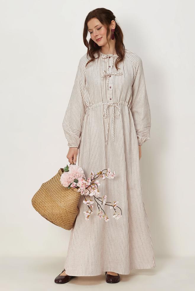 Tesettür giyim BEJ 46666 MUSLIN 2344 ELBİSE 38-42 TEK40 - ALVİNA