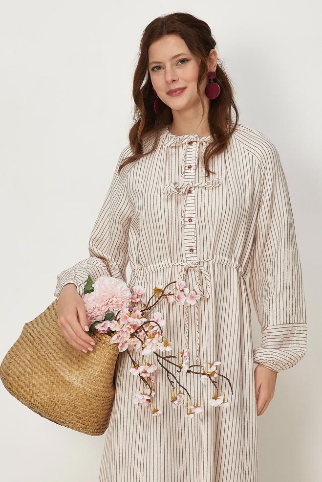 Tesettür giyim BEJ 46666 MUSLIN 2344 ELBİSE 38-42 TEK40 - ALVİNA