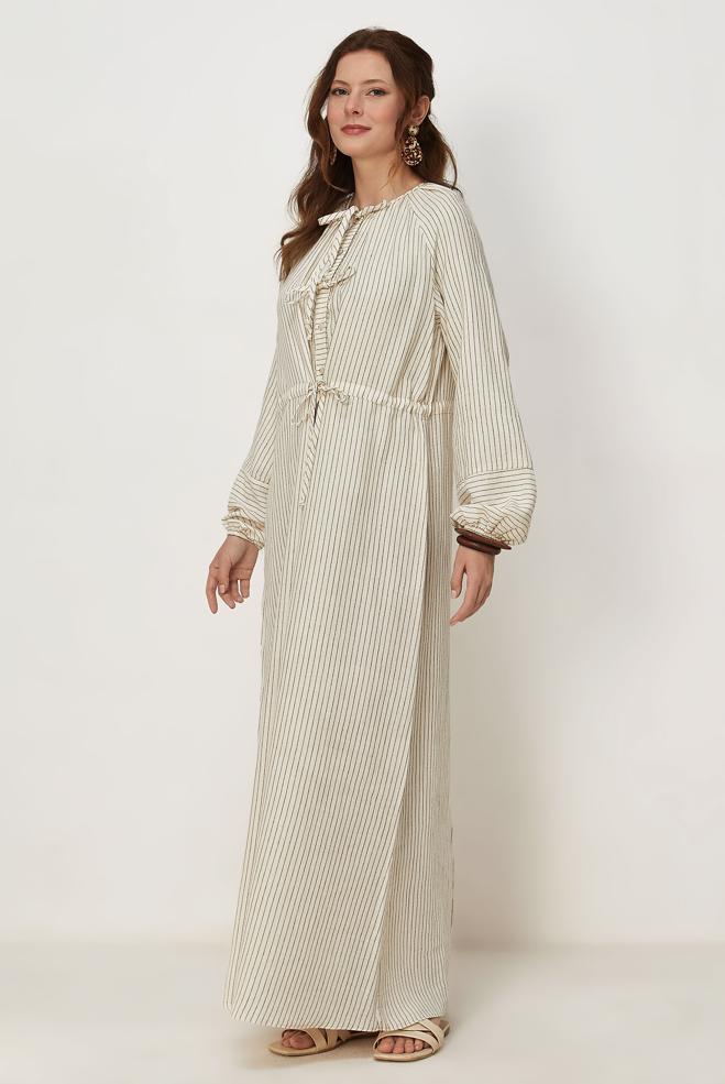 Tesettür giyim KAHVE 46666 MUSLIN 2344 ELBİSE 38-42 TEK40 - ALVİNA