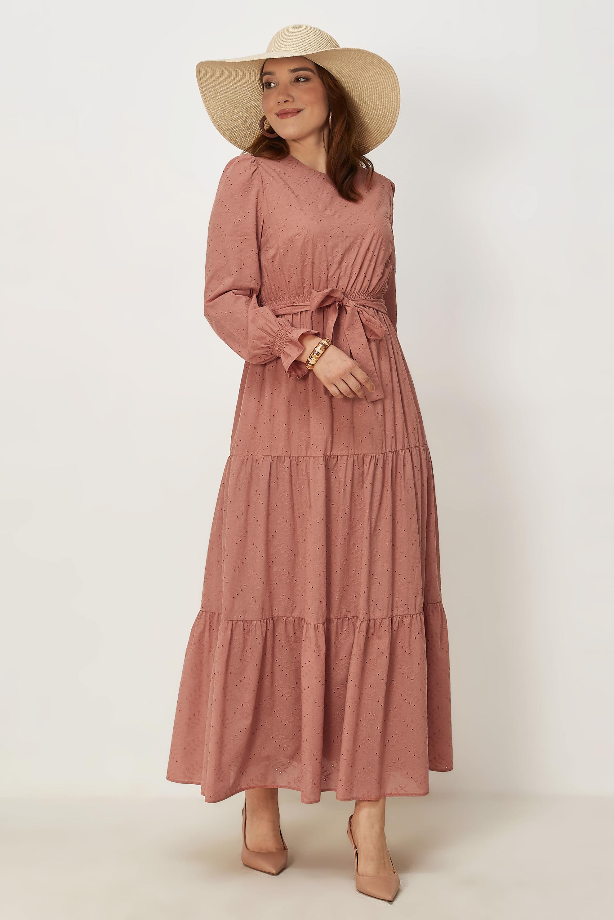 Tesettür giyim PEMBE 46685 BRODE 1012 ELBİSE 38-44 TEK42 ÇİFT40