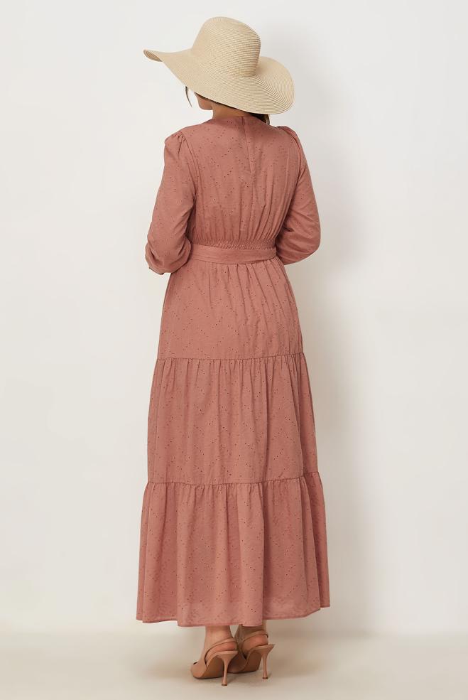 Tesettür giyim PEMBE 46685 BRODE 1012 ELBİSE 38-44 TEK42 ÇİFT40 - ALVİNA