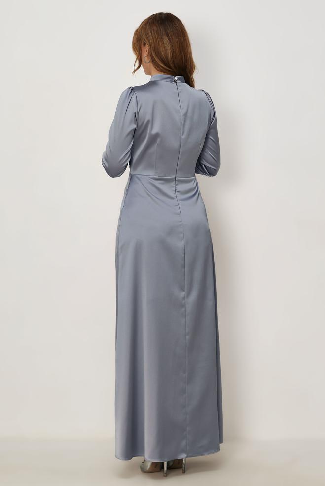 Tesettür giyim GRİ 46803 MELIN SATEN ELBİSE 38-46 TEK42 - ALVİNA