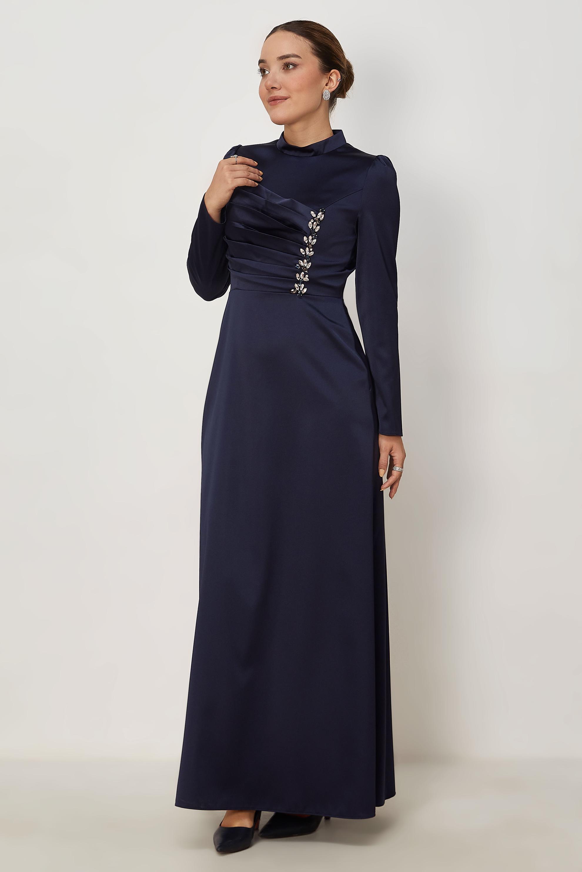 Tesettür giyim LACİVERT 46803 MELIN SATEN ELBİSE 38-46 TEK42
