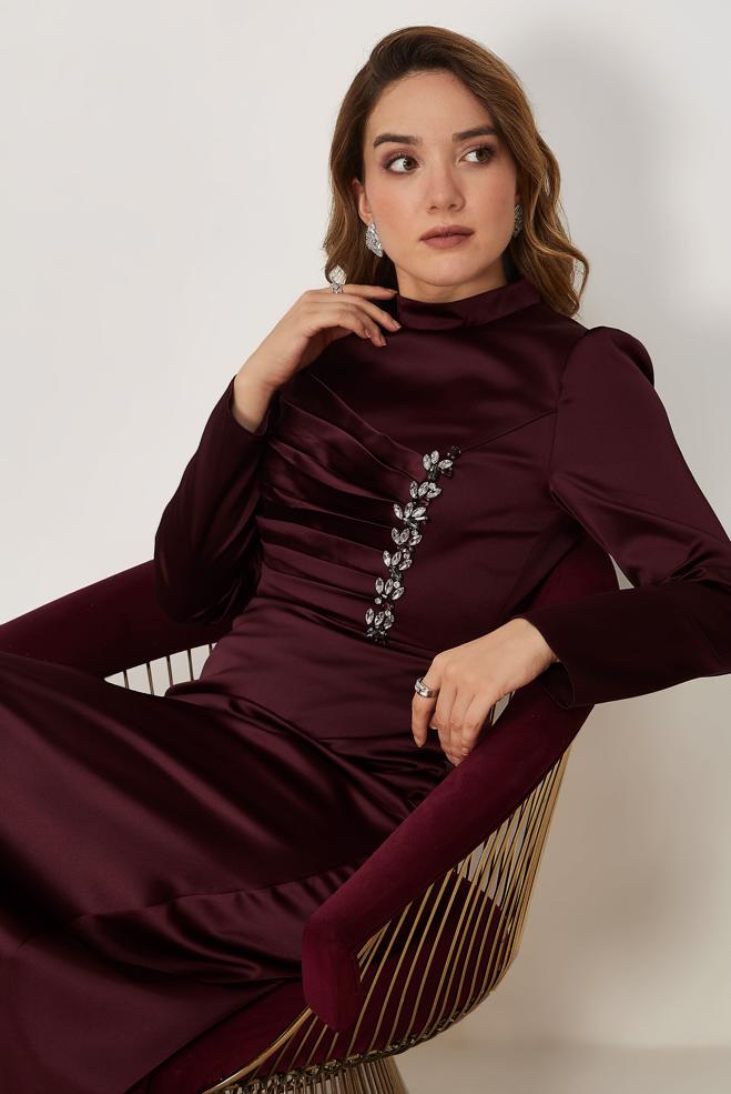 Tesettür giyim MÜRDÜM 46803 MELIN SATEN ELBİSE 38-46 TEK42 - ALVİNA