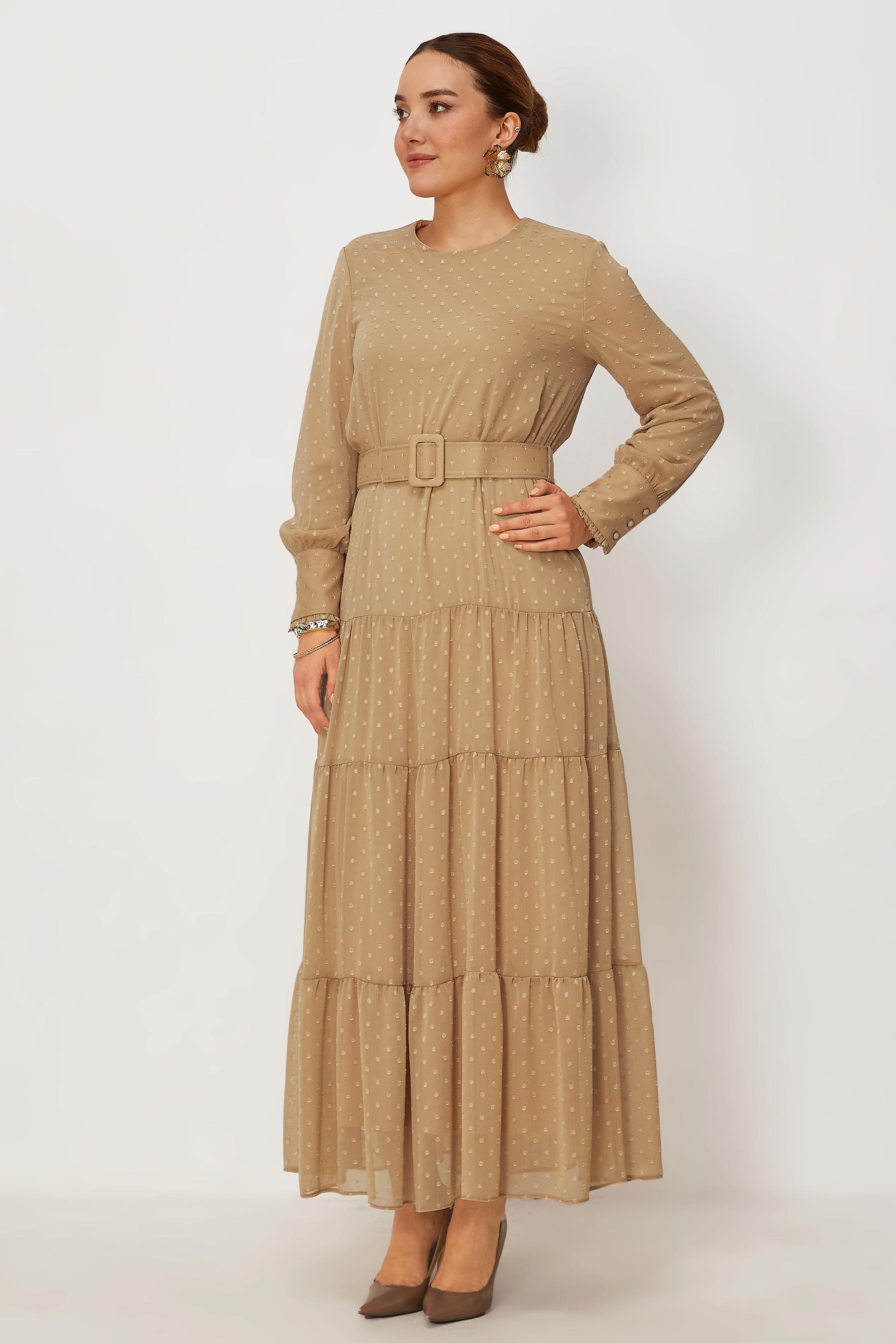 Vêtements hijab BRUN ROBE À POIS CEINTURÉE 46831