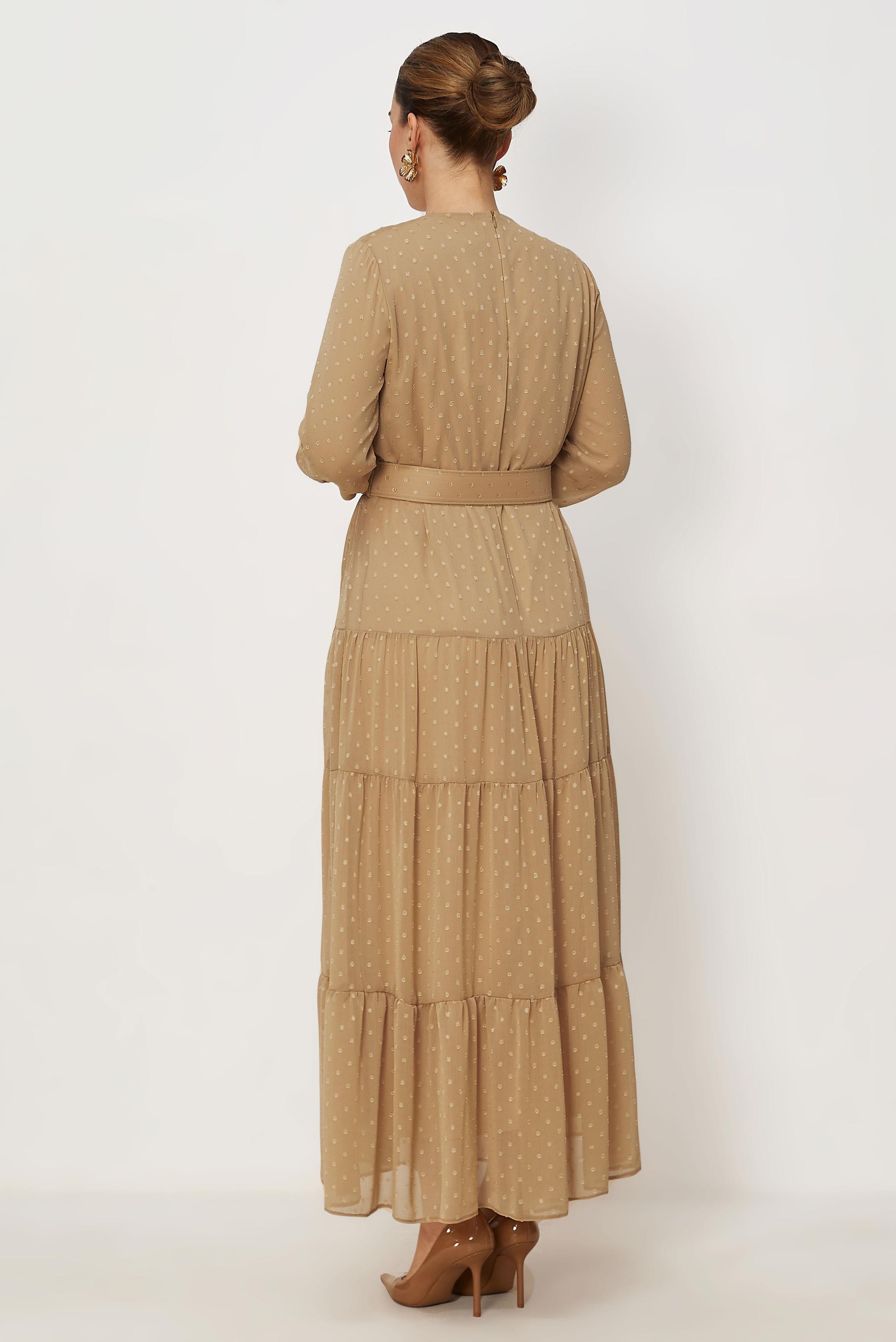 Vêtements hijab BRUN ROBE À POIS CEINTURÉE 46831