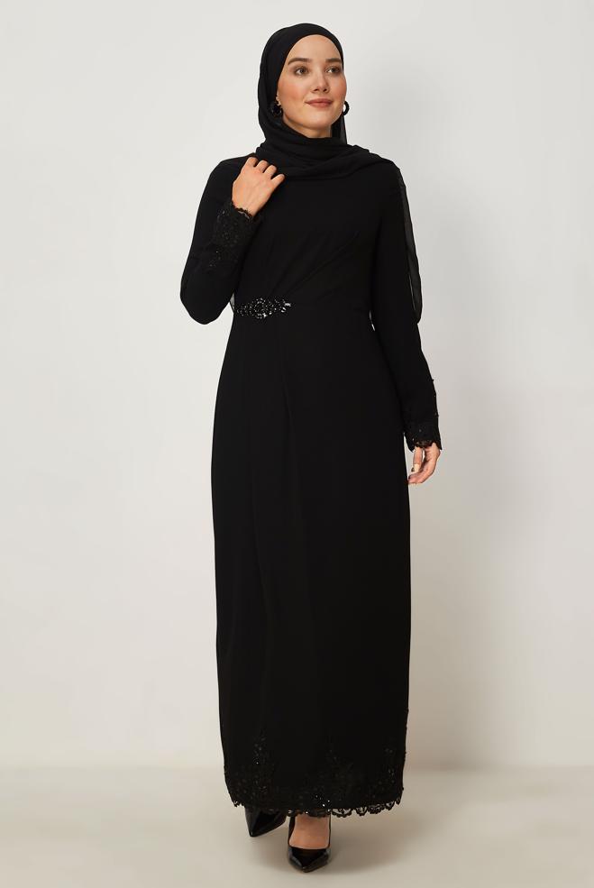 Tesettür giyim SİYAH 46879 NEW SUZANNA ELBİSE 40-46 TEK 38 - ALVİNA