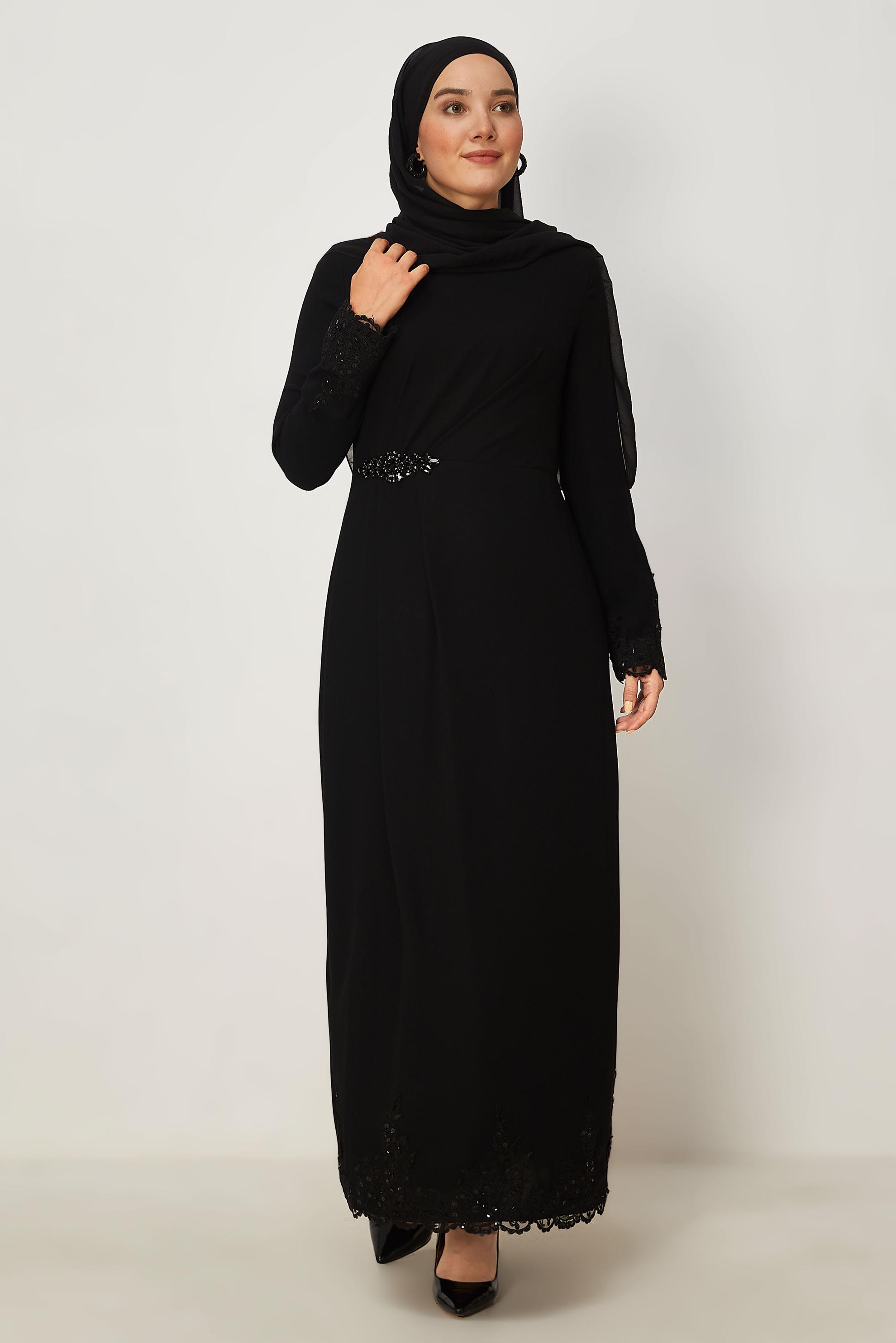 Tesettür giyim SİYAH 46879 NEW SUZANNA ELBİSE 40-46 TEK 38