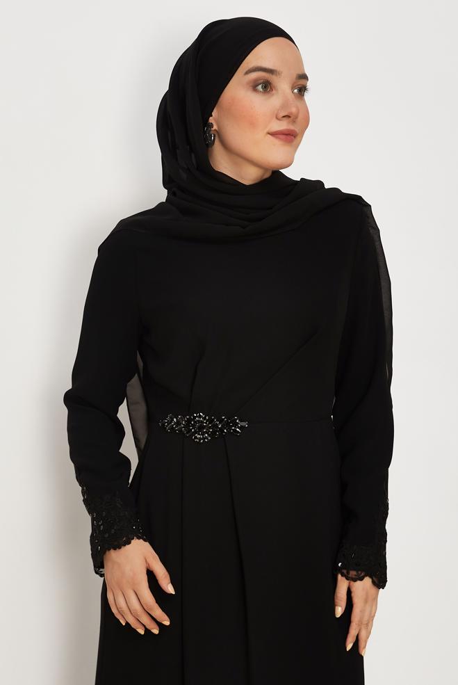 Tesettür giyim SİYAH 46879 NEW SUZANNA ELBİSE 40-46 TEK 38 - ALVİNA