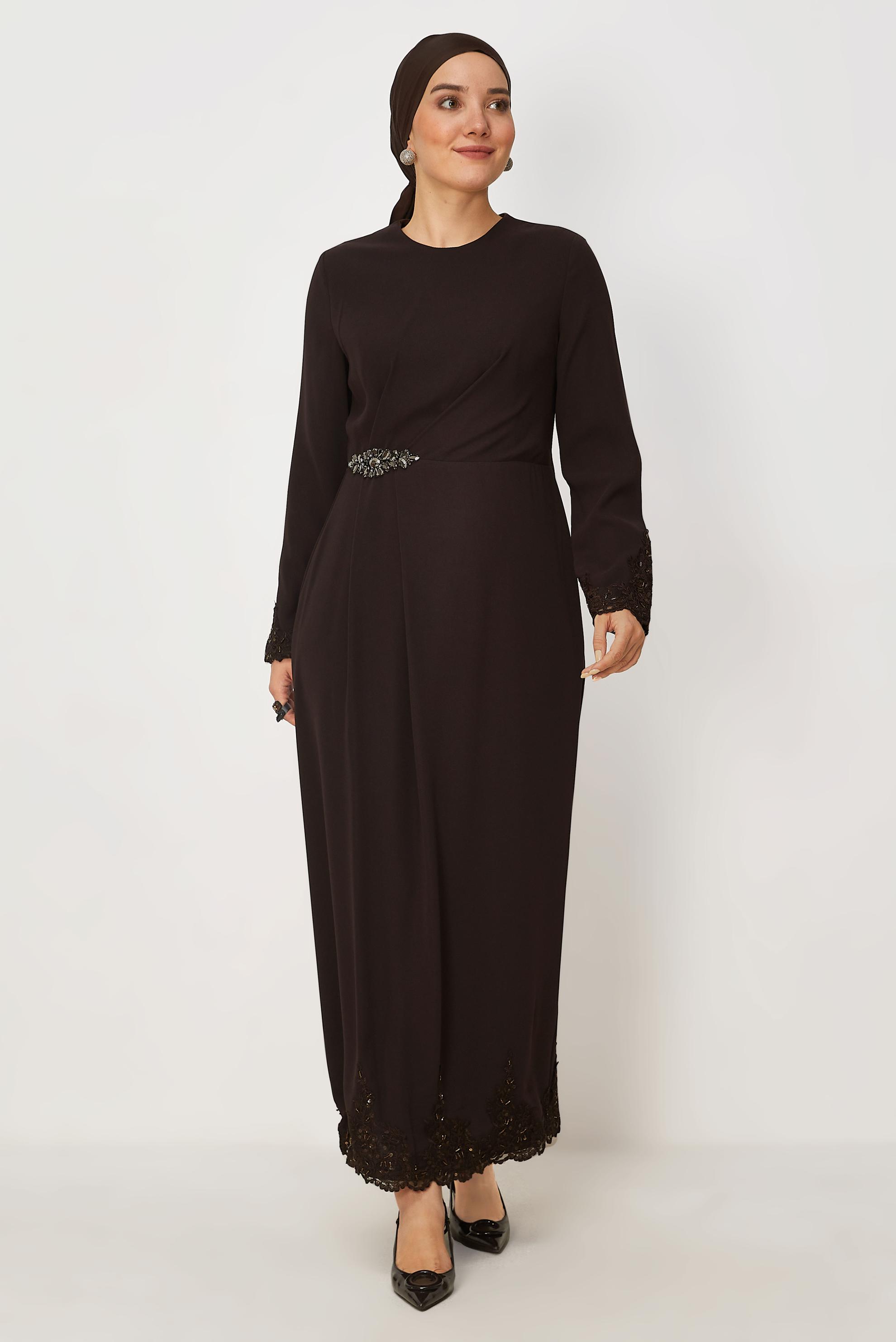 Tesettür giyim KAHVE 46879 NEW SUZANNA ELBİSE 40-46 TEK 38