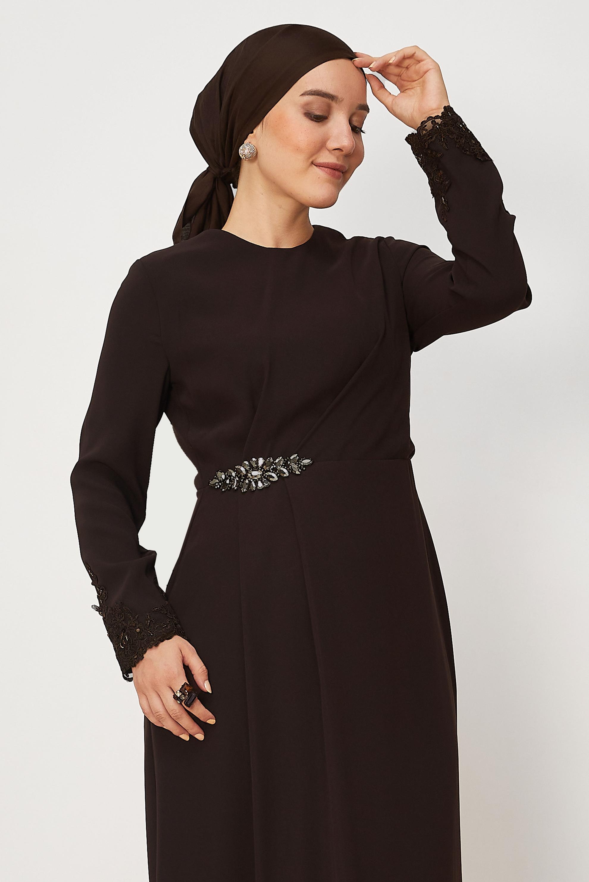 Tesettür giyim KAHVE 46879 NEW SUZANNA ELBİSE 40-46 TEK 38