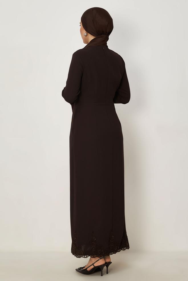 Tesettür giyim KAHVE 46879 NEW SUZANNA ELBİSE 40-46 TEK 38 - ALVİNA