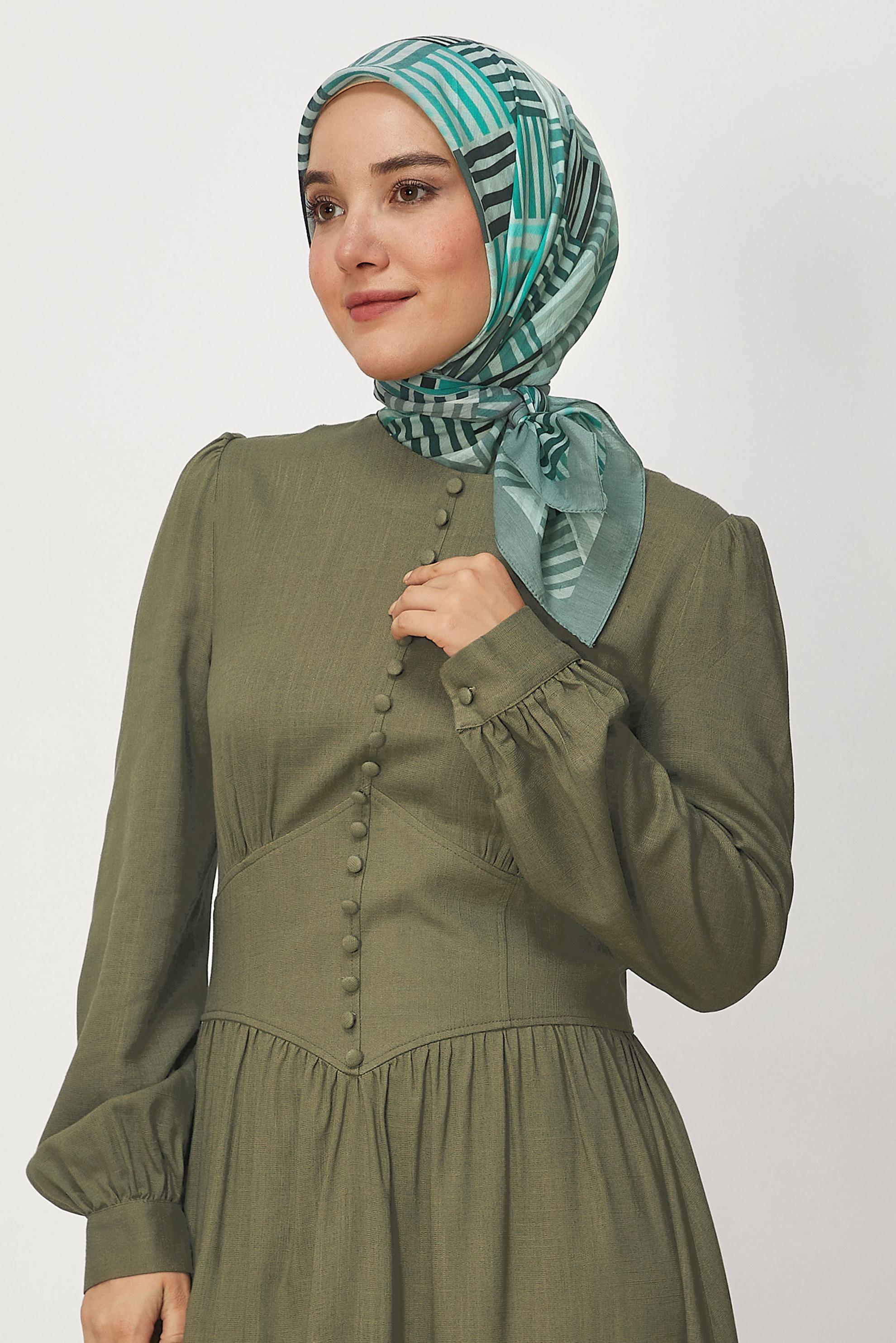 Tesettür giyim YEŞİL ALVİNA DESENLİ ALLURE EŞARP 8663