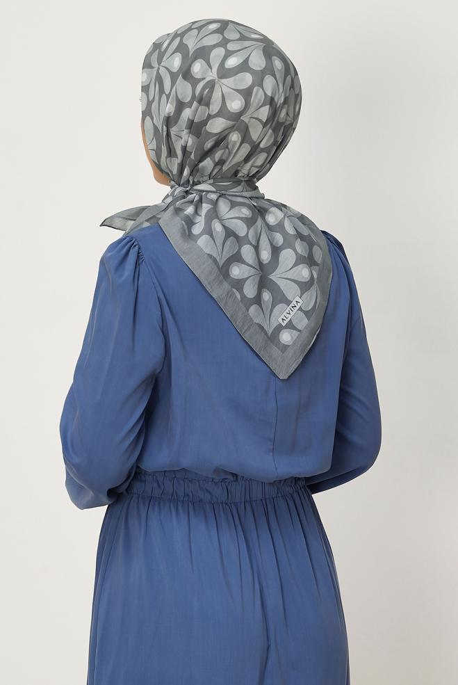 Vêtements hijab GRIS ÉCHARPE ALVINA À MOTIFS 8664 - ALVİNA