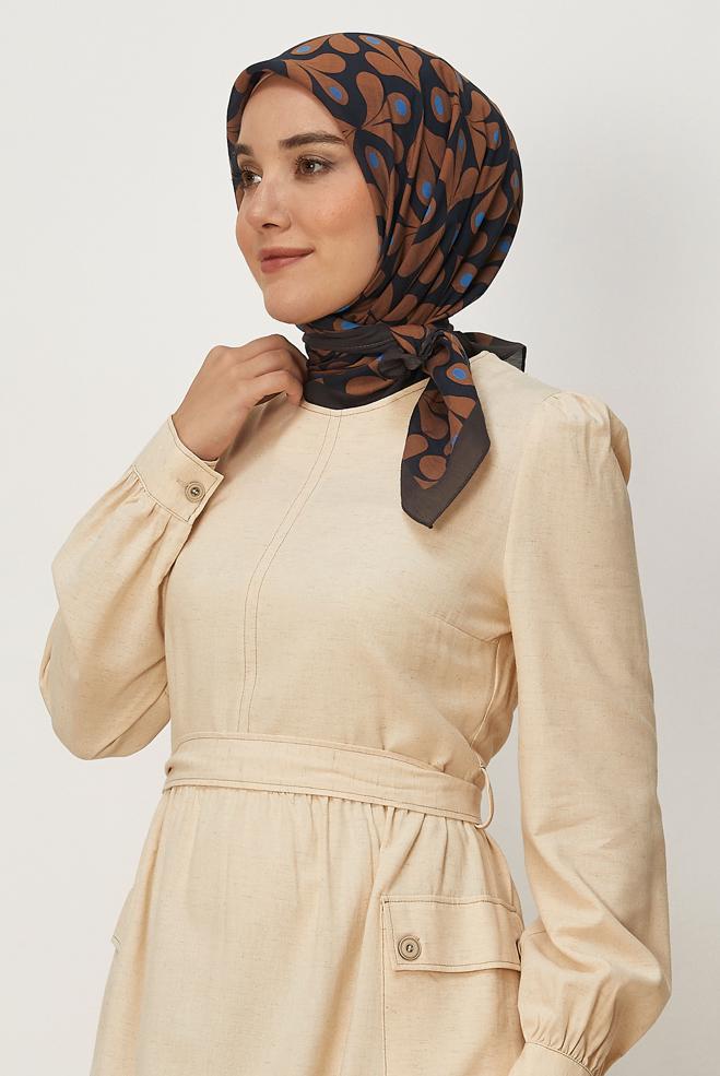 Vêtements hijab BRUN ÉCHARPE ALVINA À MOTIFS 8664 - ALVİNA