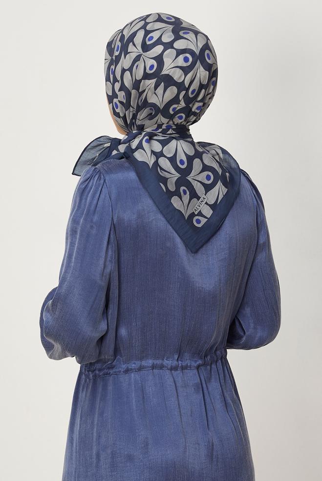 Vêtements hijab BLEU MARINE ÉCHARPE ALVINA À MOTIFS 8664 - ALVİNA
