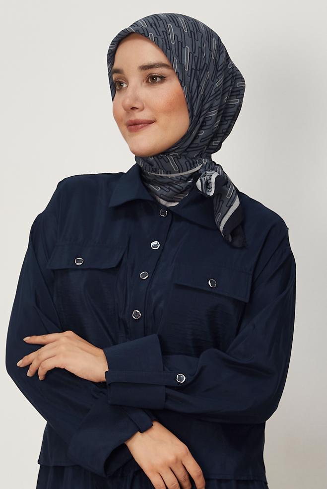 Hijab clothing NAVY BLUE ALVINA PATTERNED MODAL SCARF 8672 - ALVİNA