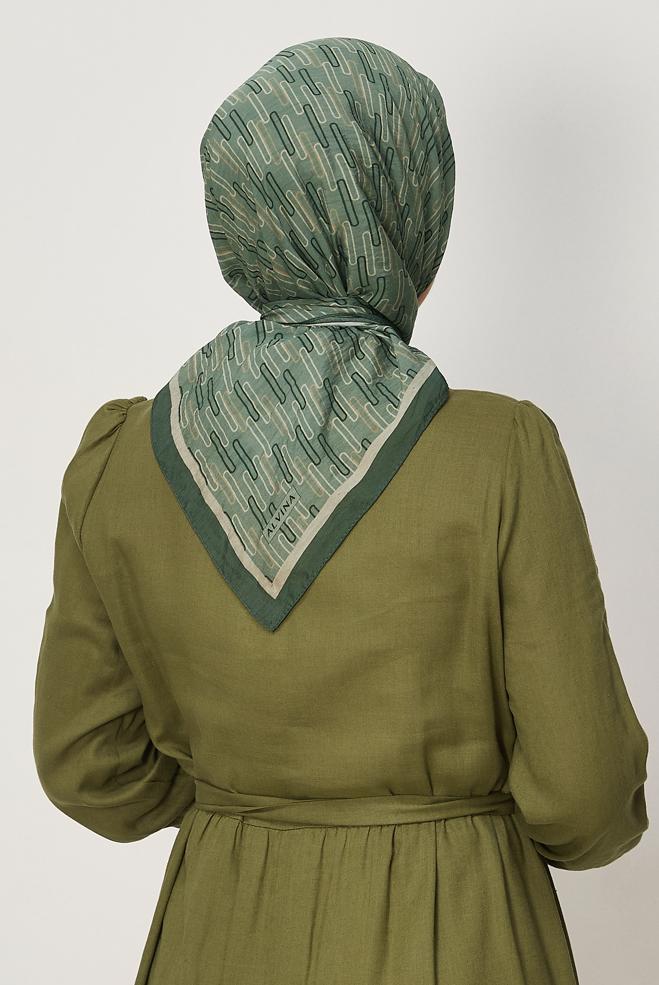 Hijab clothing GREEN ALVINA PATTERNED MODAL SCARF 8672 - ALVİNA