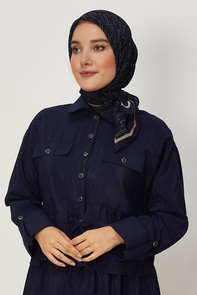 Hijab clothing NAVY BLUE ALVINA PATTERNED MODAL SCARF 8672 - ALVİNA