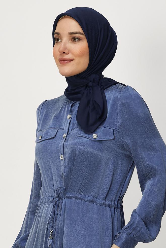Vêtements hijab BLEU MARINE ALVINA JACQUARD ÉCHARPE 8680 - ALVİNA