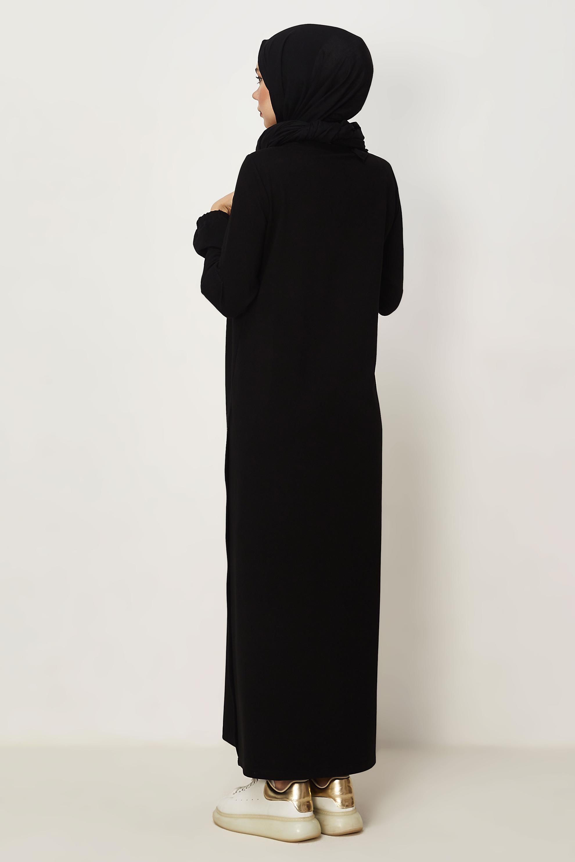 Hijab-Kleidung SCHWARZ TRAININGSANZUGKLEID MIT EDELSTEIN DETAILS 45635