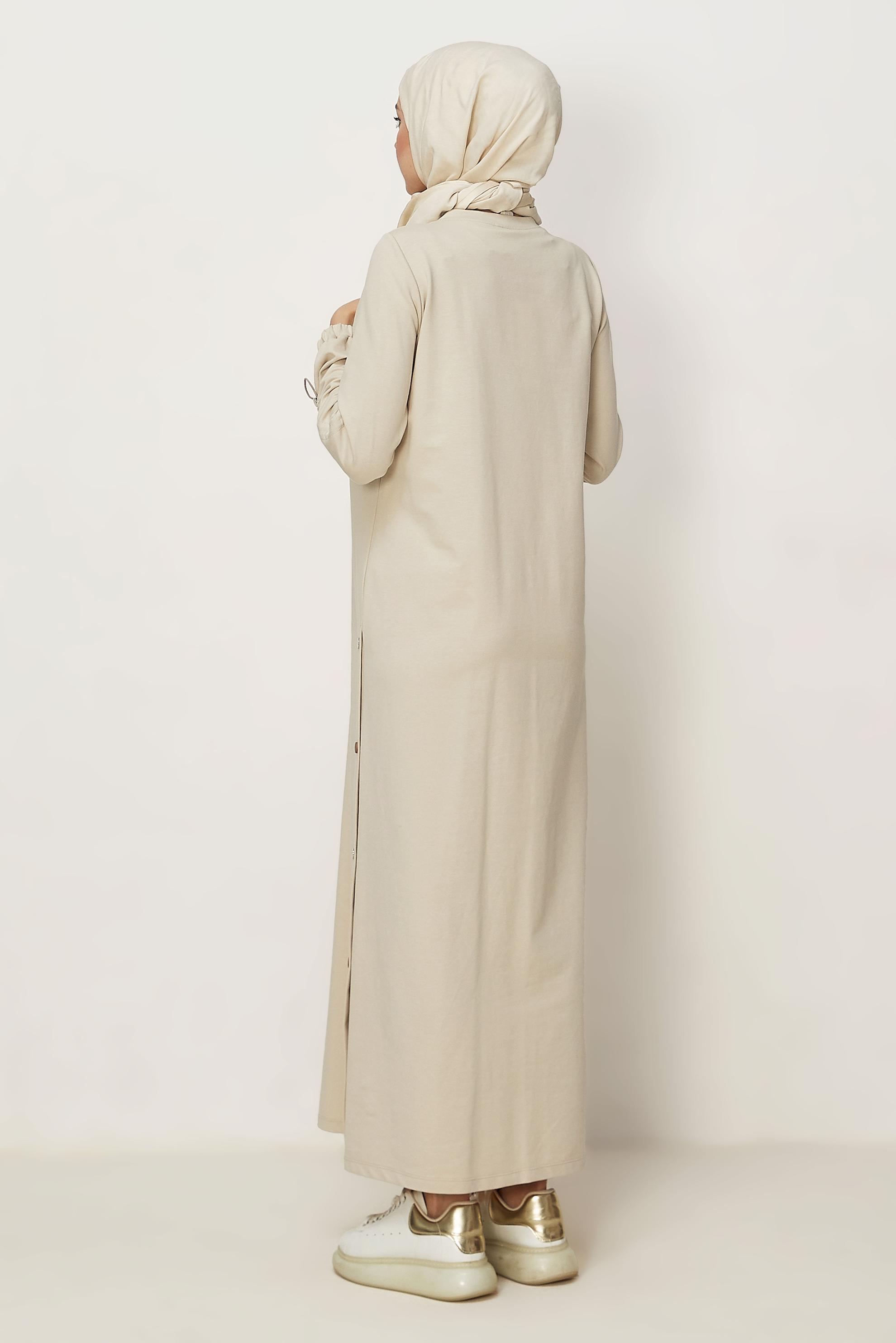 Hijab-Kleidung BEIGE TRAININGSANZUGKLEID MIT EDELSTEIN DETAILS 45635