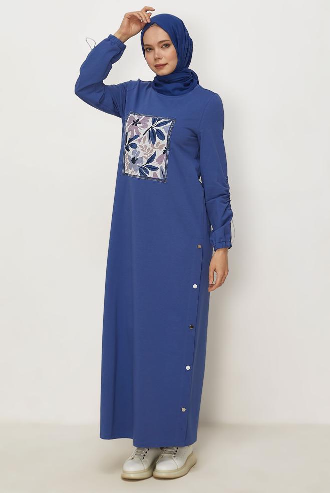 Vêtements hijab BEIGE ROBE DE SURVÊTEMENT DÉTAILLÉE GEMME 45635 - ALVİNA