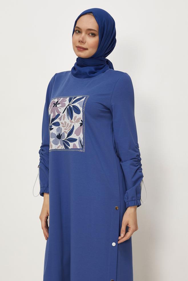 Vêtements hijab BEIGE ROBE DE SURVÊTEMENT DÉTAILLÉE GEMME 45635 - ALVİNA