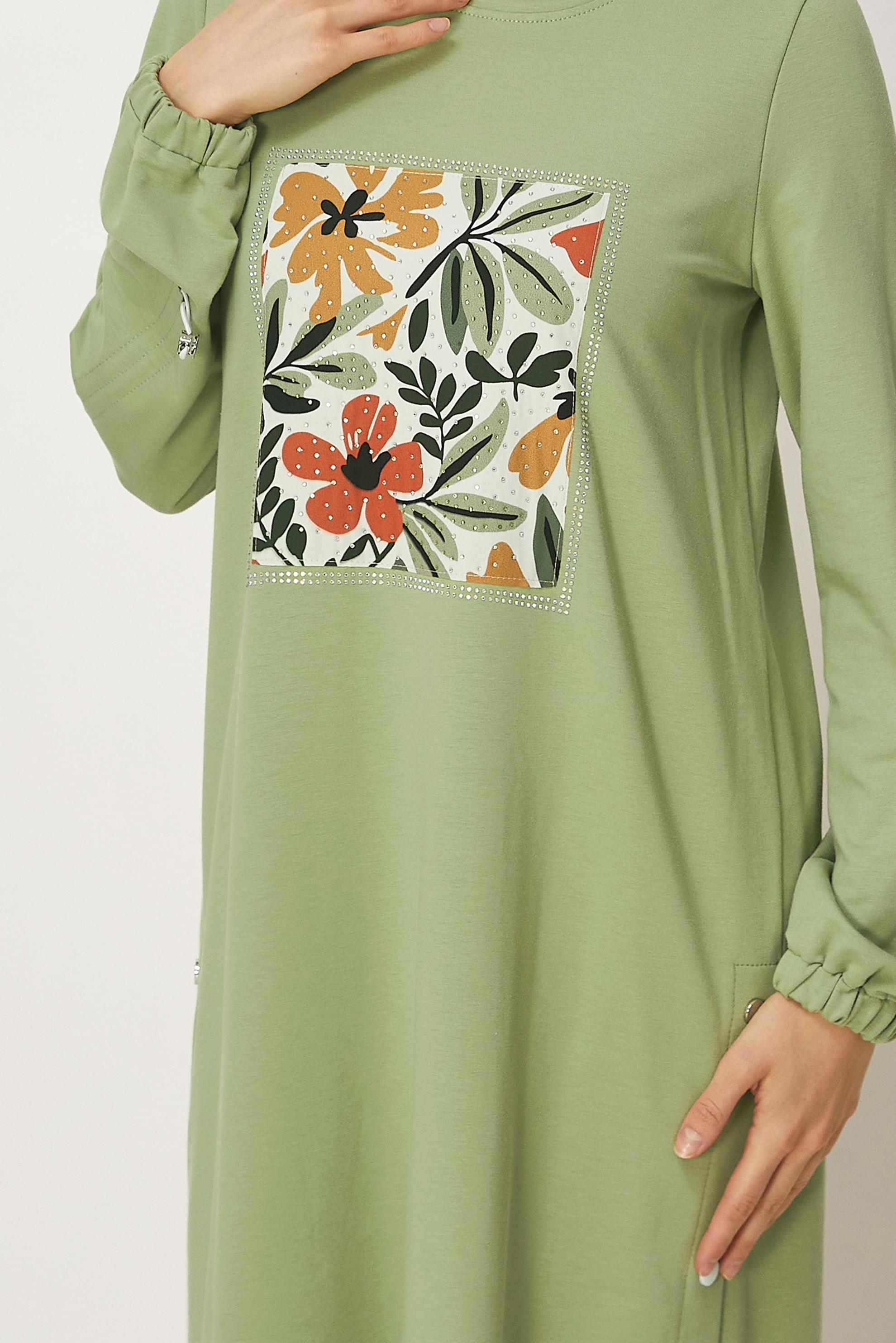 Hijab-Kleidung GRÜN TRAININGSANZUGKLEID MIT EDELSTEIN DETAILS 45635