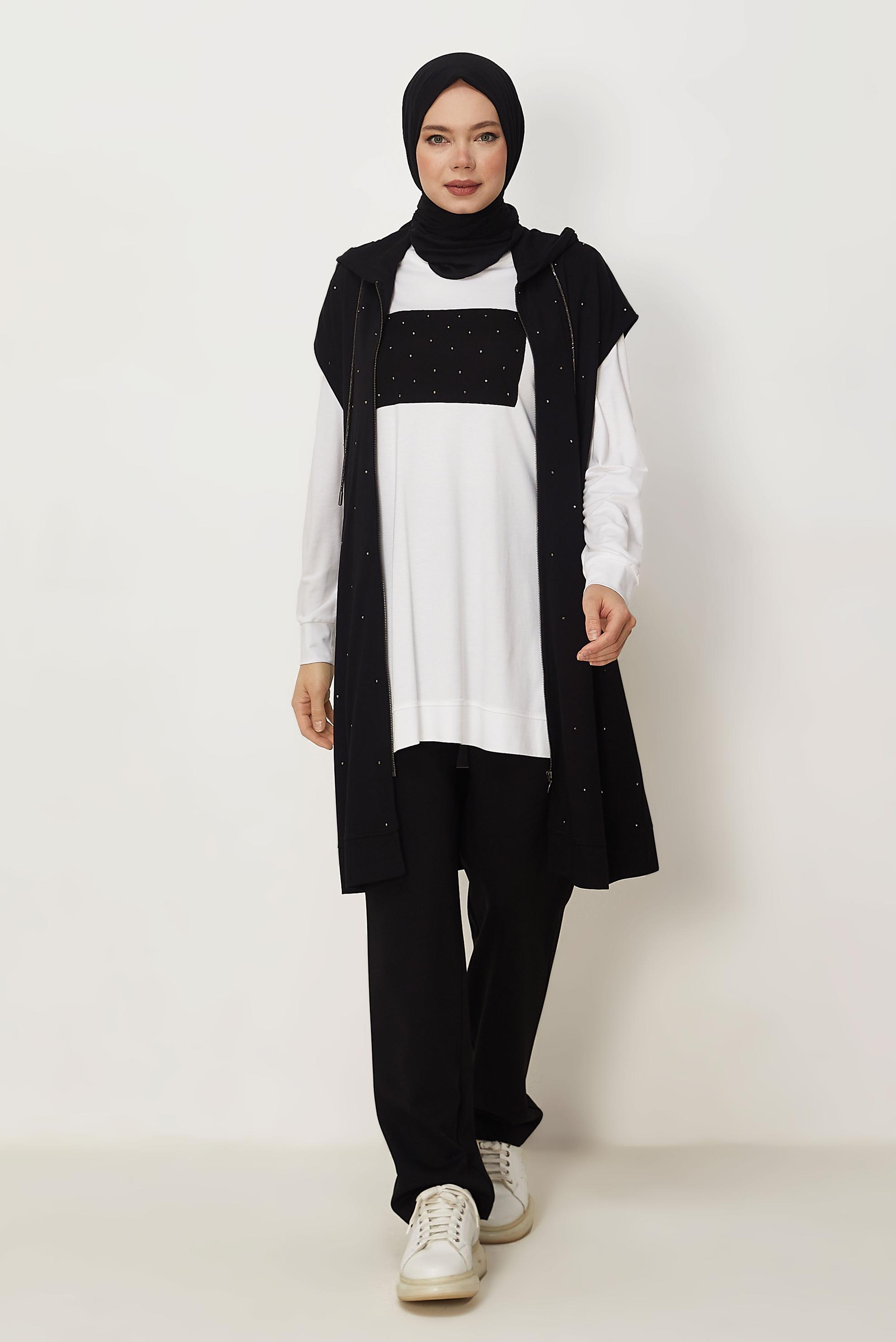 Hijab-Kleidung SCHWARZ DREITEILIGES TRAININGSANZUG-SET 45666