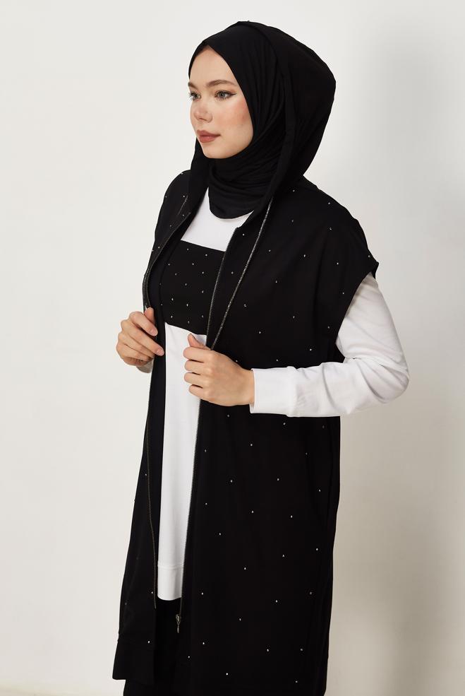 Hijab-Kleidung SCHWARZ DREITEILIGES TRAININGSANZUG-SET 45666 - ALVİNA