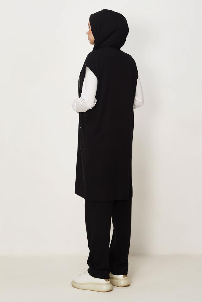 Hijab-Kleidung SCHWARZ DREITEILIGES TRAININGSANZUG-SET 45666 - ALVİNA