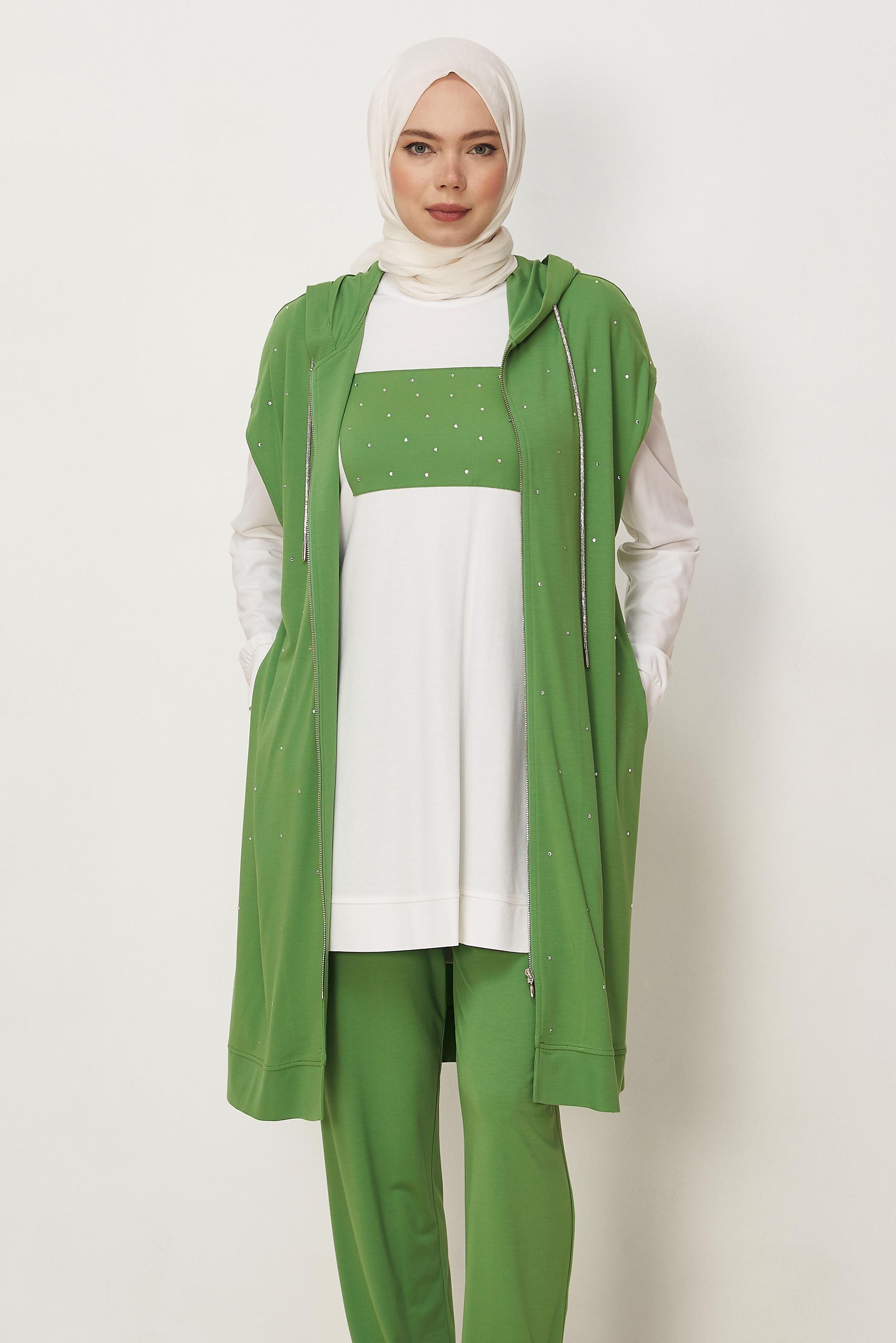 Hijab-Kleidung GRÜN DREITEILIGES TRAININGSANZUG-SET 45666