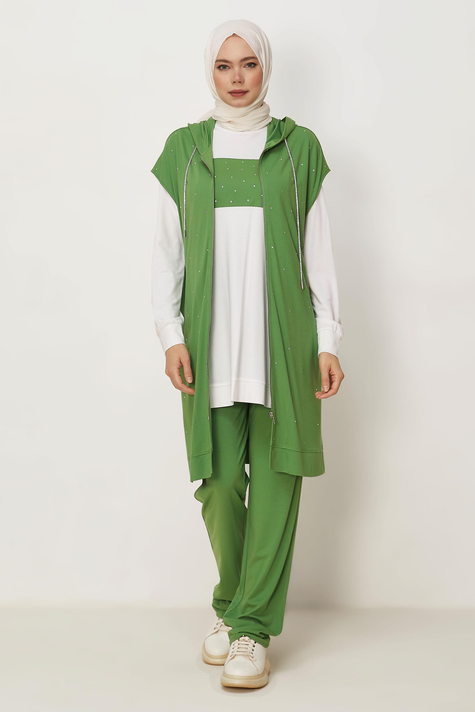 Hijab-Kleidung GRÜN DREITEILIGES TRAININGSANZUG-SET 45666