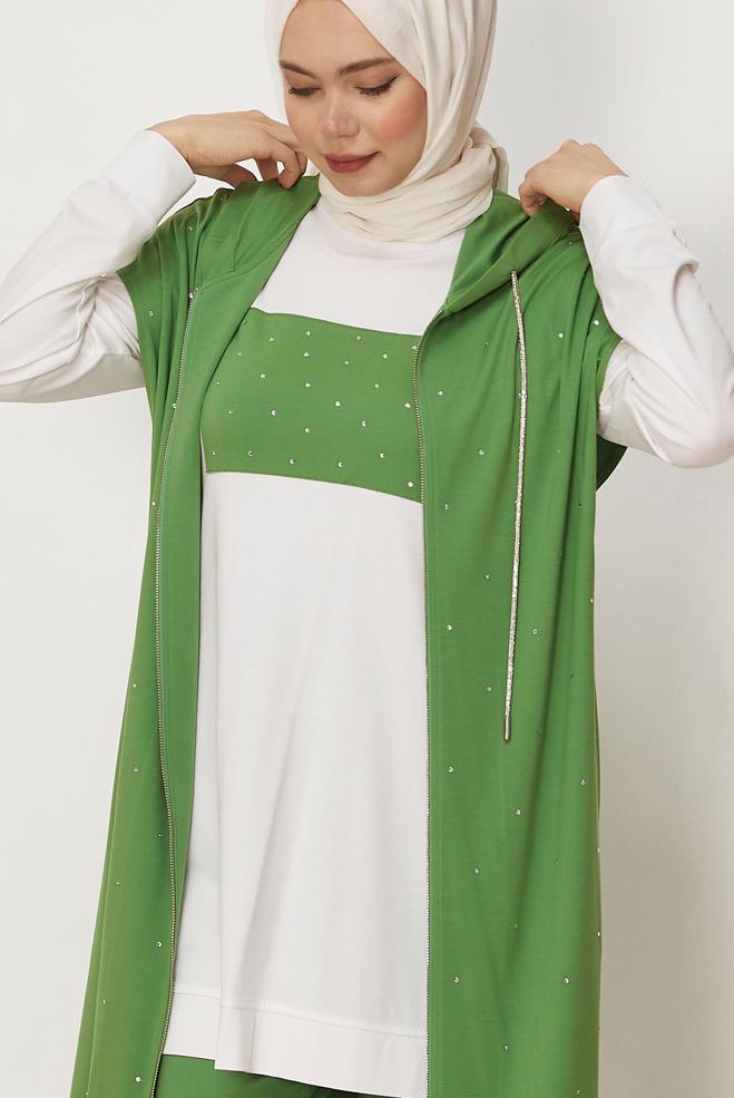 Hijab-Kleidung GRÜN DREITEILIGES TRAININGSANZUG-SET 45666 - ALVİNA