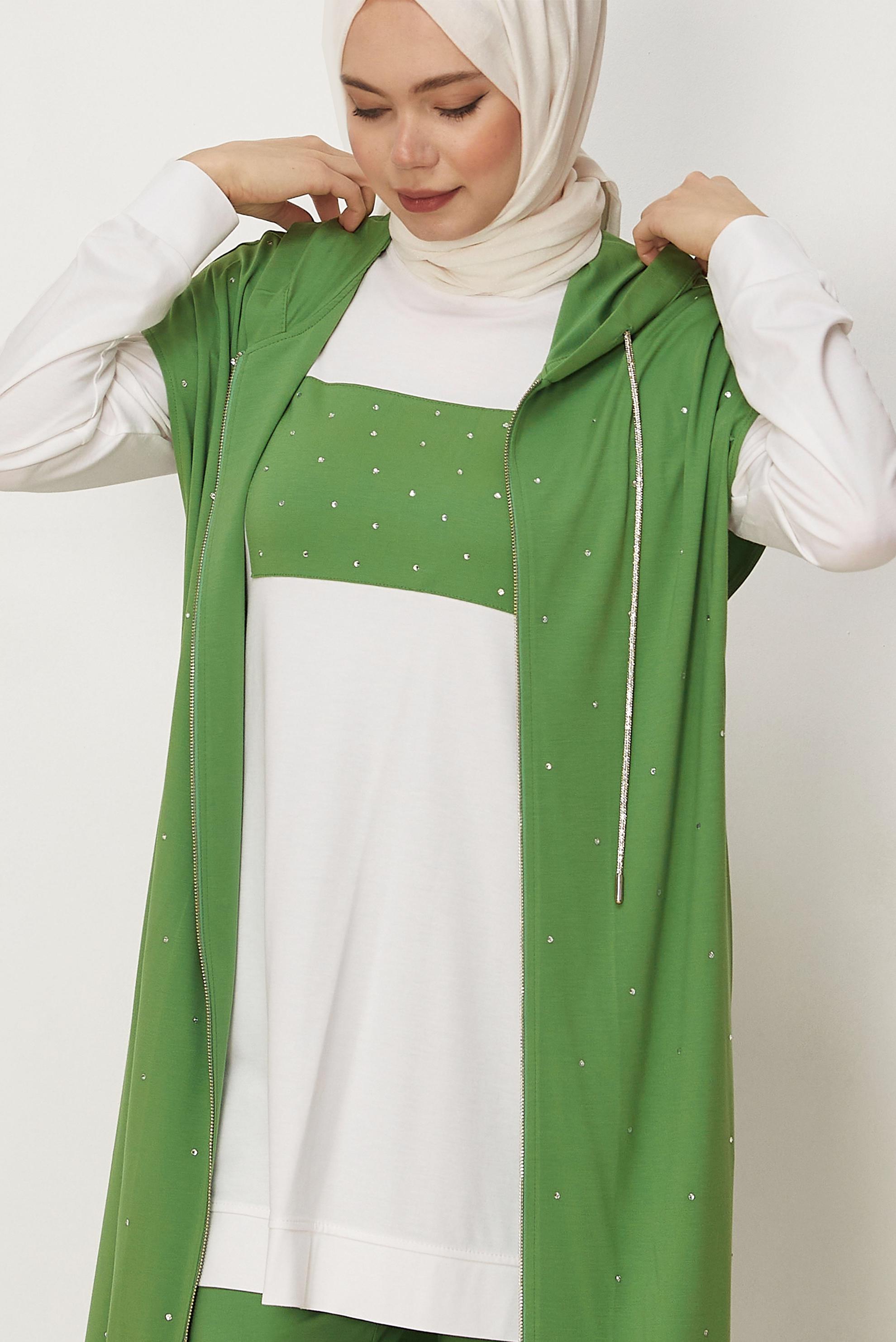 Hijab-Kleidung GRÜN DREITEILIGES TRAININGSANZUG-SET 45666