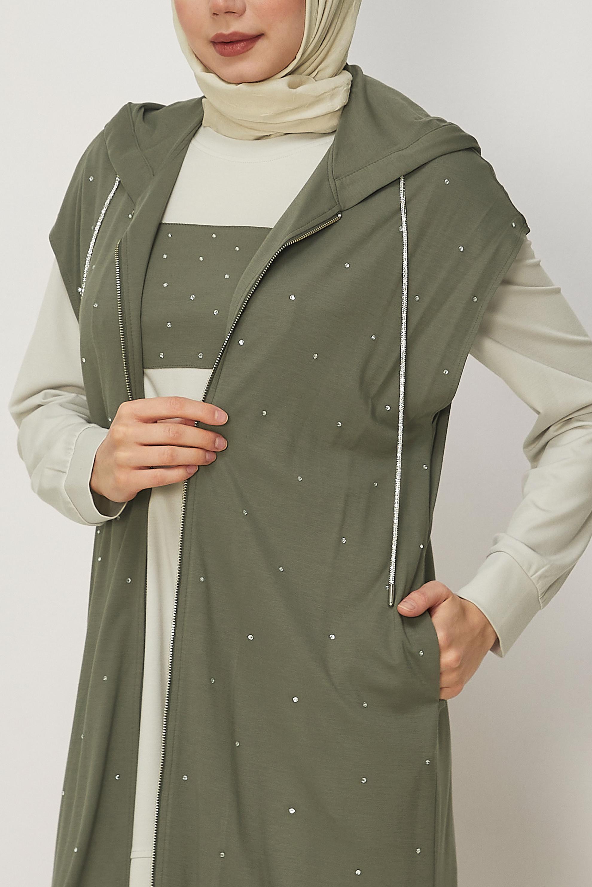 Hijab-Kleidung KHAKI DREITEILIGES TRAININGSANZUG-SET 45666