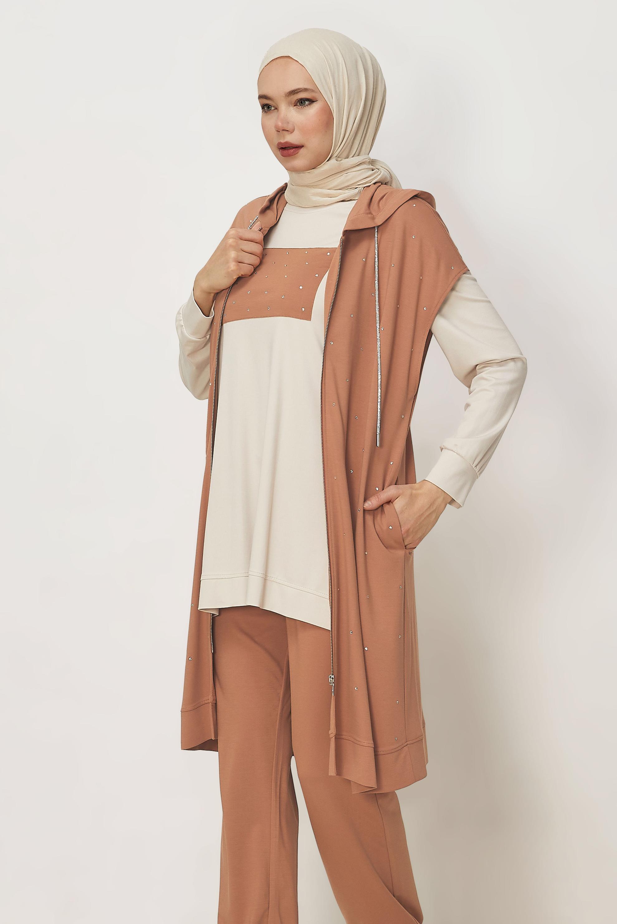 Hijab-Kleidung BRAUN DREITEILIGES TRAININGSANZUG-SET 45666