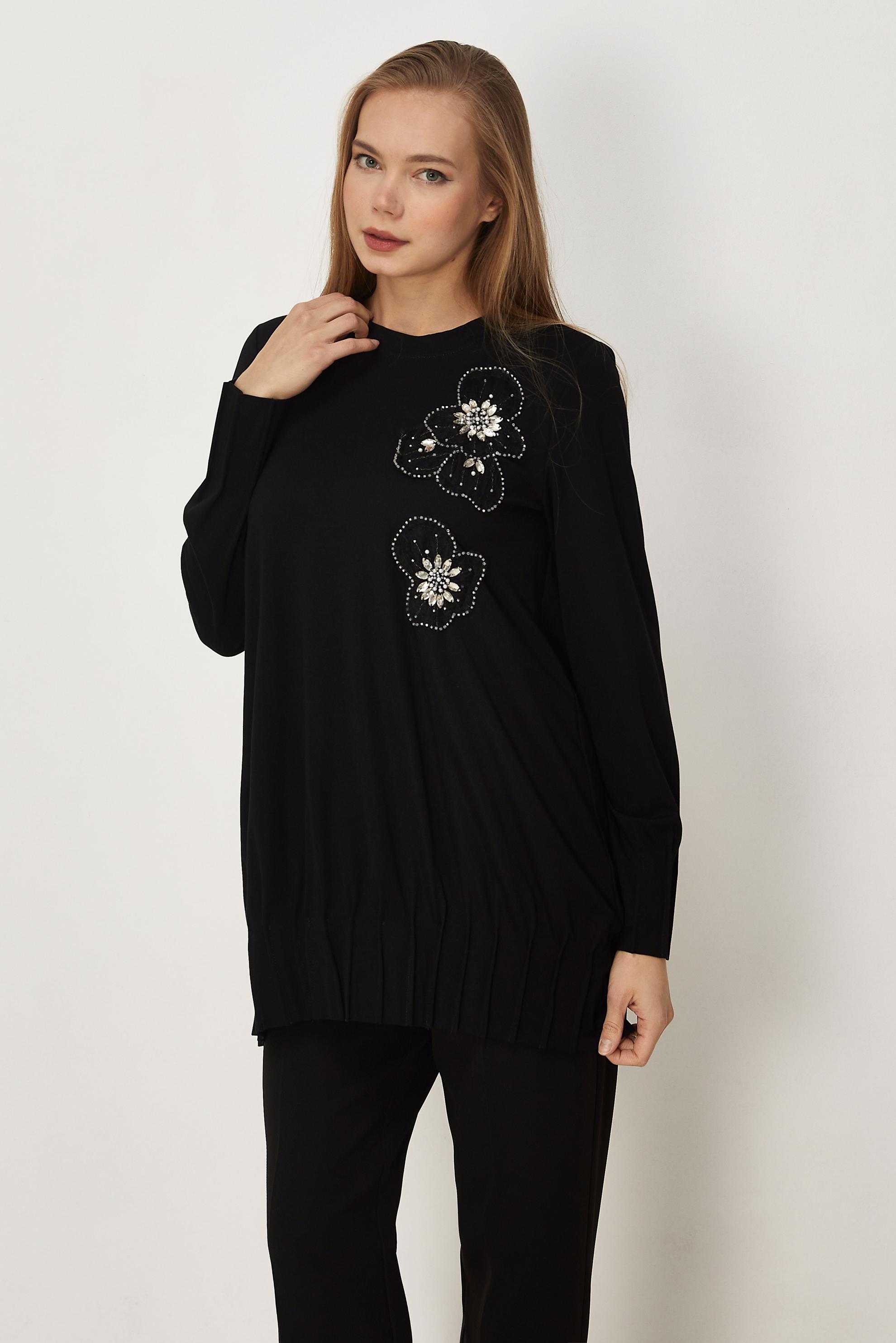 Hijab-Kleidung SCHWARZ TRAININGSANZUG-TUNIKA MIT PERLEN 45740
