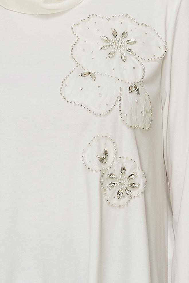 Hijab clothing WHITE GEM AND BEAD DETAILED TRACKSUIT TUNIC 45740 - ALVİNA